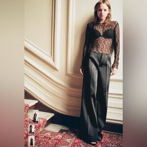 Black wide leg, high waisted, satin Zara pants